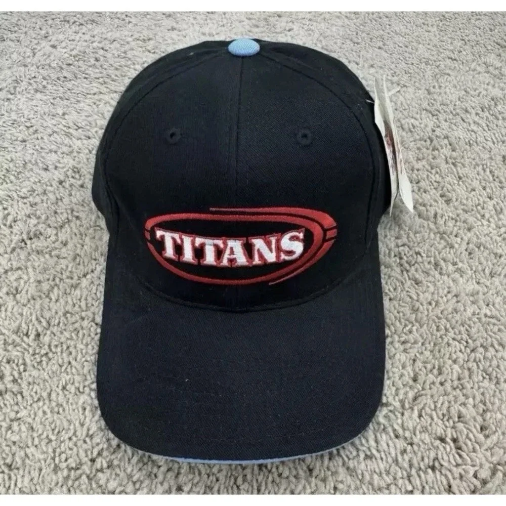 Tennessee Titans Hat Annco Black Strapback Red Circled Spellout Vtg NFL Cap NOS*